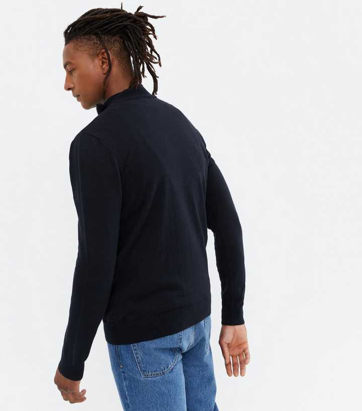 Navy Fine Knit High Neck Zip Jumper | New Look