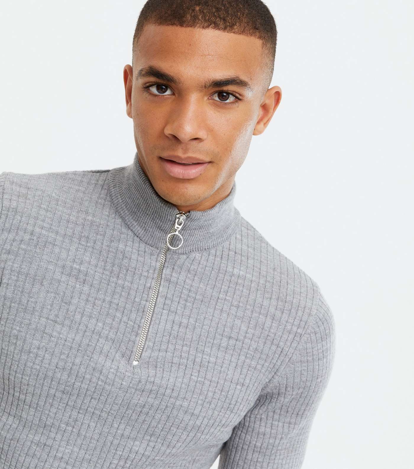 Pale Grey Ribbed Fine Knit Muscle Fit Jumper Image 3