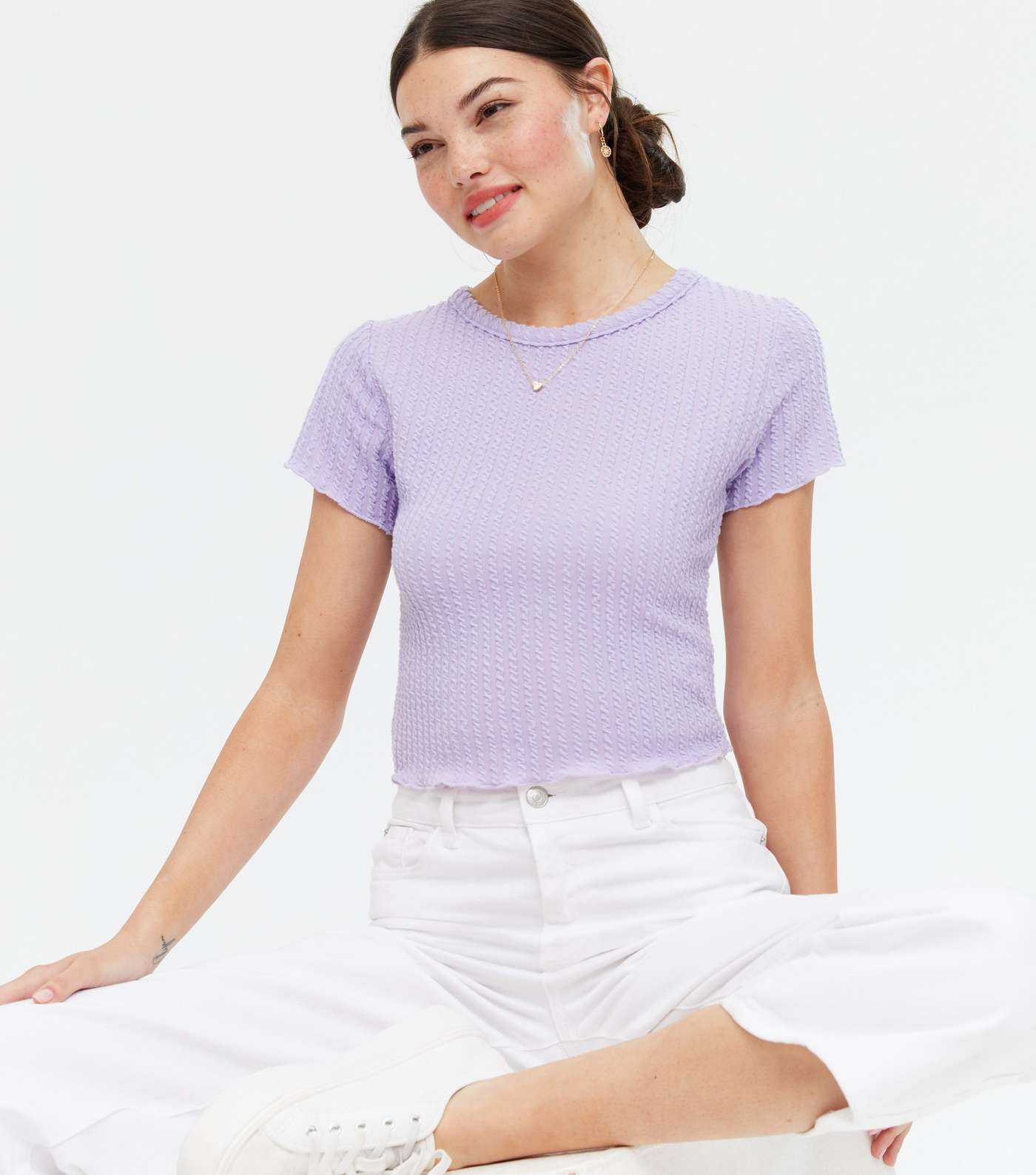 Lilac Textured Ribbed Crop T-Shirt 