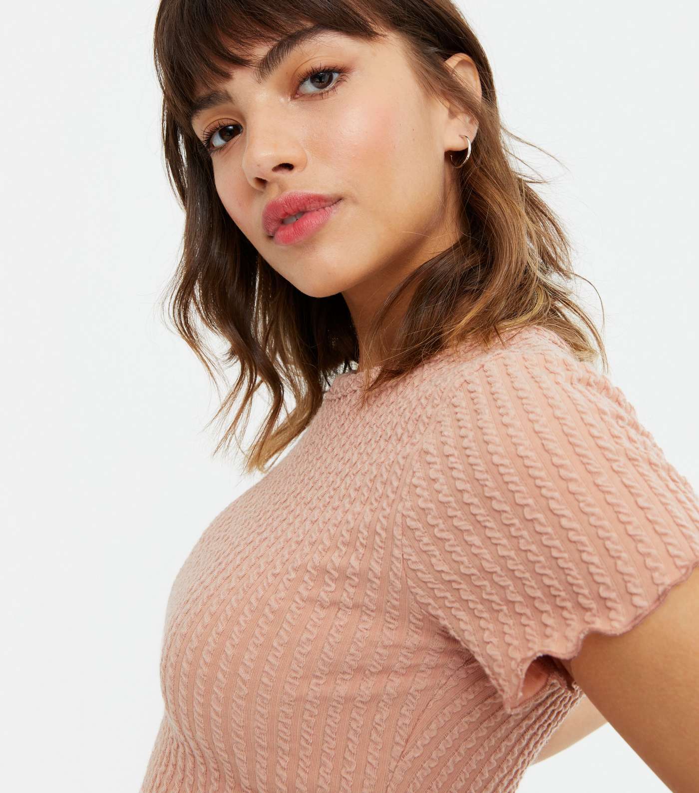 Pale Pink Textured Ribbed Crop T-Shirt  Image 3