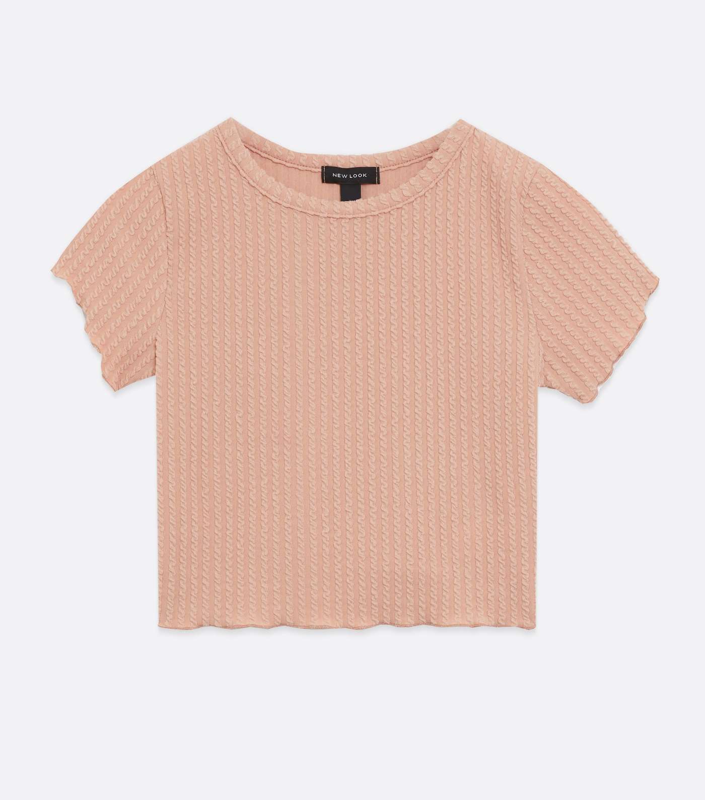 Pale Pink Textured Ribbed Crop T-Shirt  Image 5