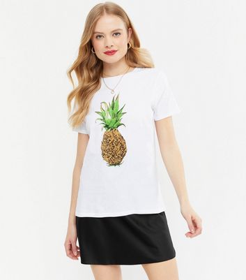 White Pineapple Print T-Shirt | New Look