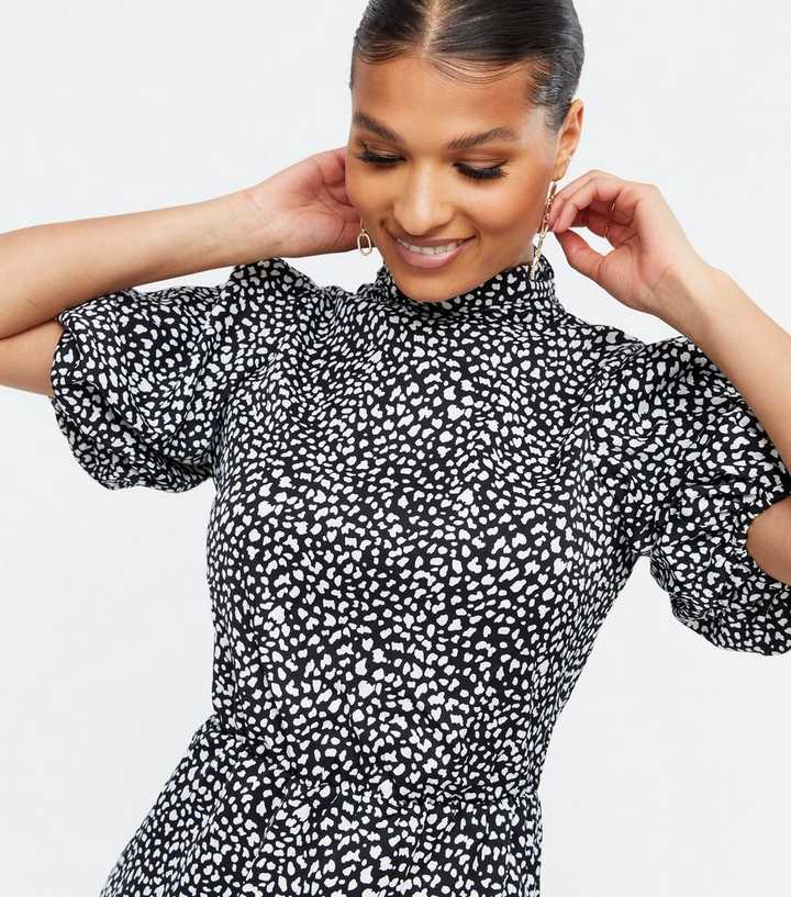 black and white polka dot skater dress Black Polka Dot Long Sleeve Paris Mini Dress