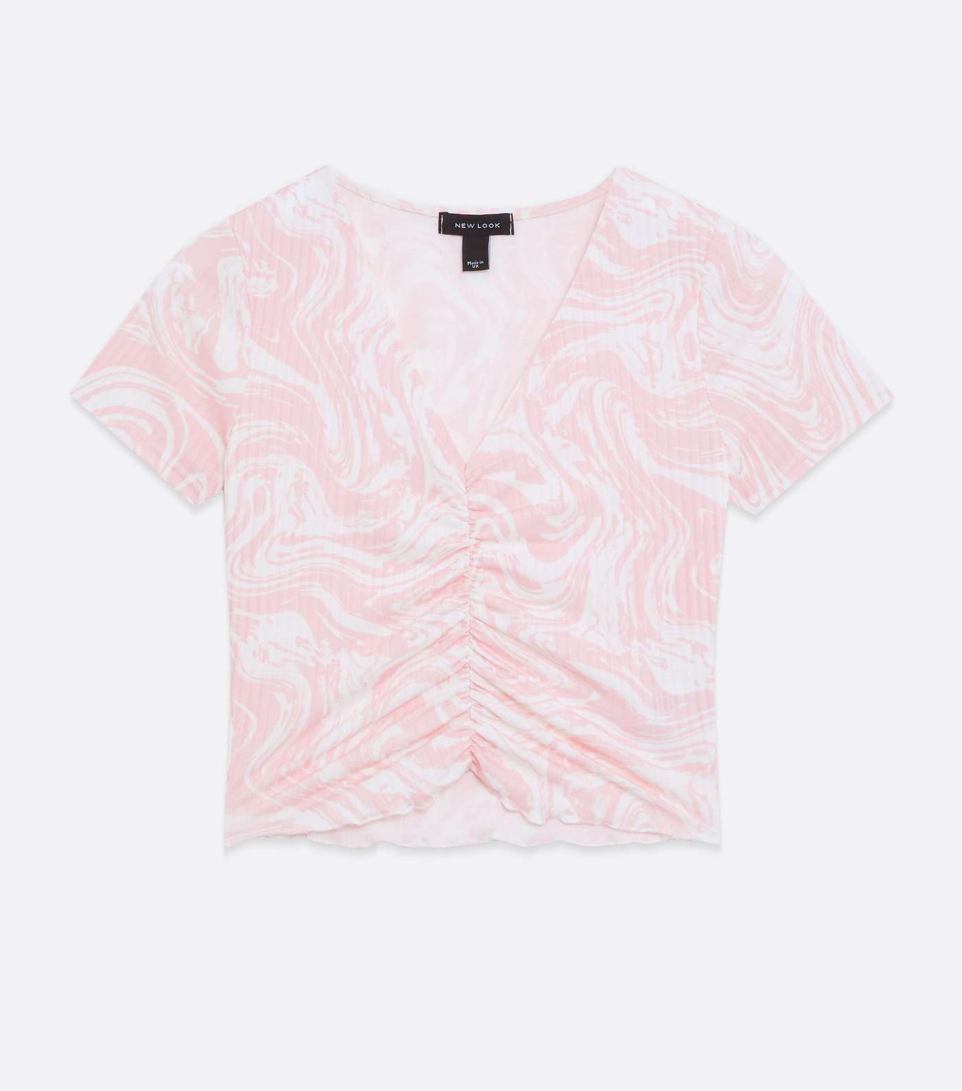 Pink Marble Ribbed Ruched Crop T-Shirt  Image 5