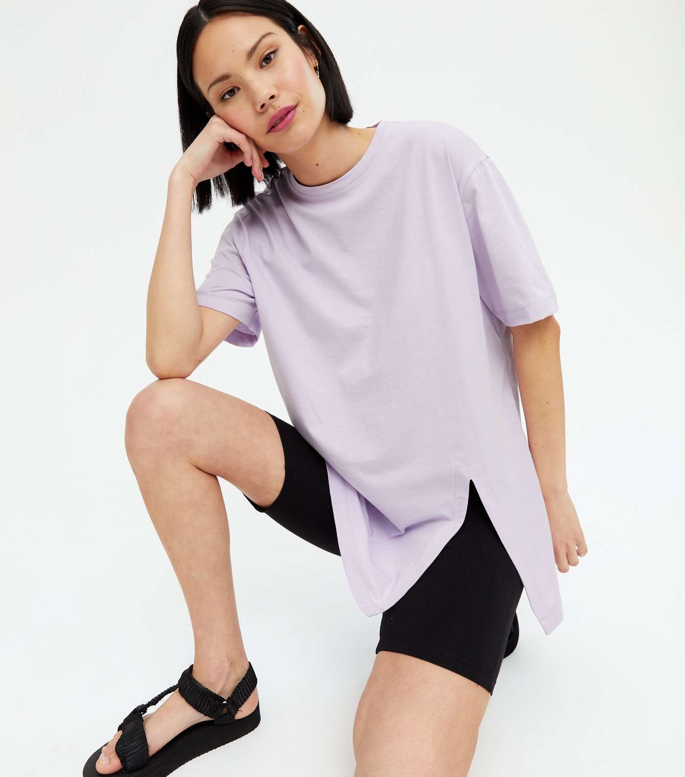 Lilac Split Hem Oversized T-Shirt Image 2