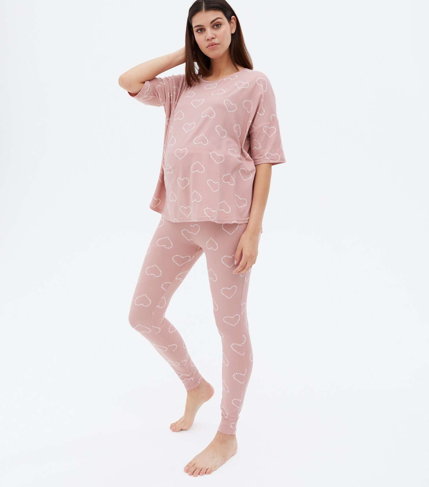 Maternity Pink Legging Pyjama Set with Heart Print