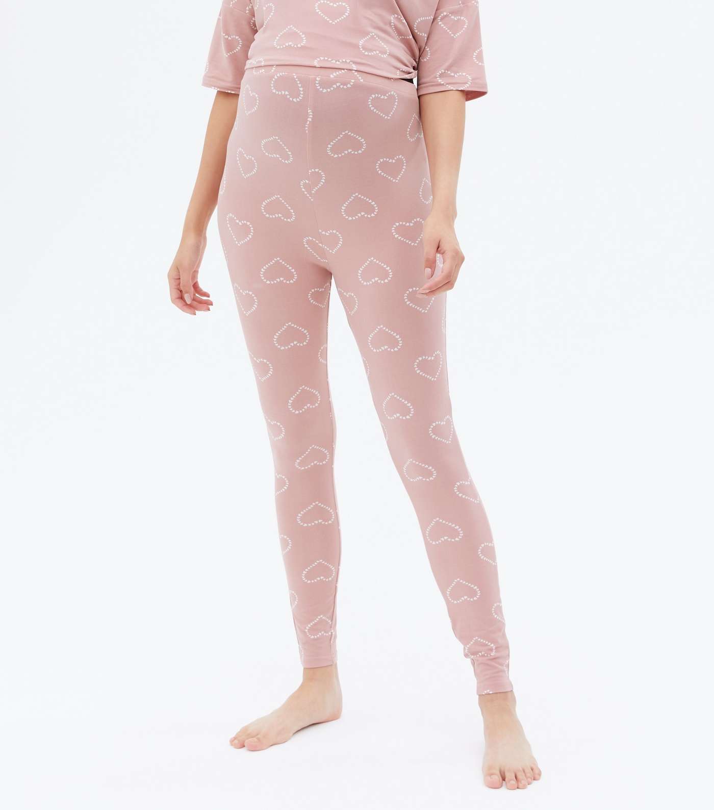 Maternity Pink Legging Pyjama Set with Heart Print Image 3