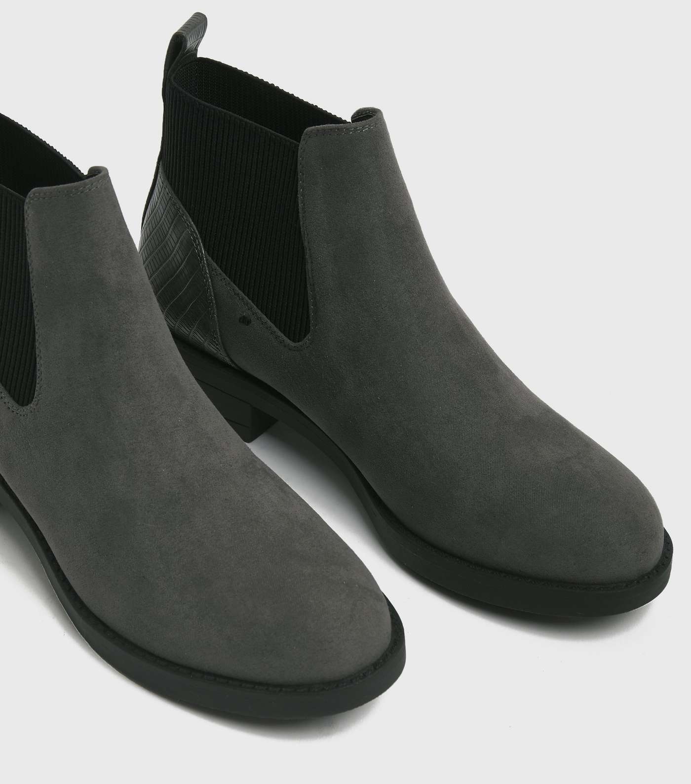 Grey Suedette Elasticated Chelsea Boots Image 3