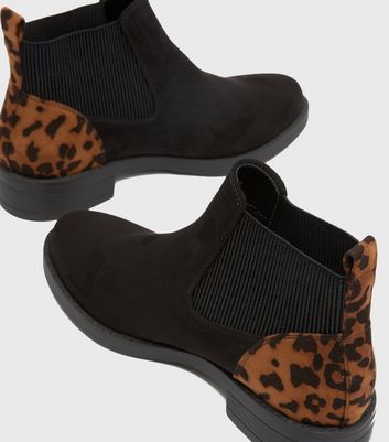 Black Leopard Print Suedette Elasticated Chelsea Boots New Look Vegan