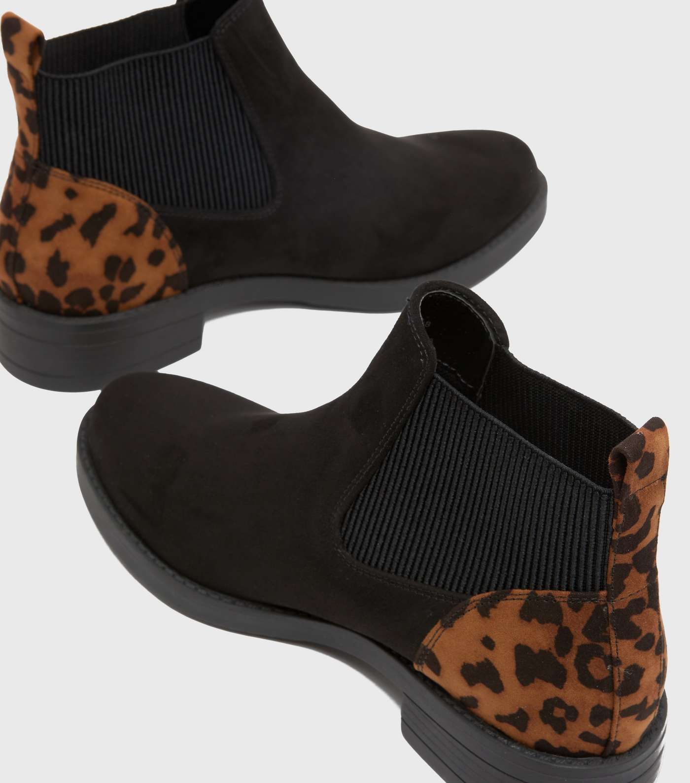 Black Leopard Print Suedette Elasticated Chelsea Boots Image 4