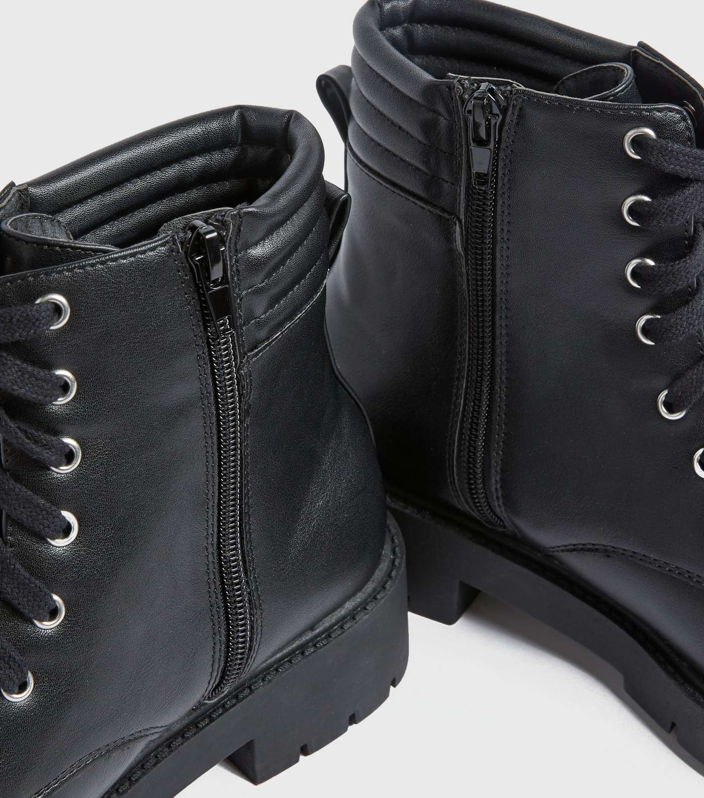Black Padded Lace Up Chunky Ankle Boots Image 4