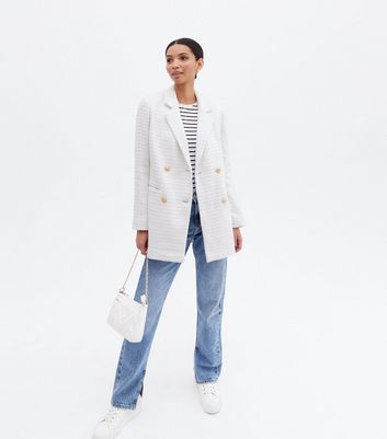 Click to view product details and reviews for Cream Bouclé Double Breasted Long Blazer New Look.