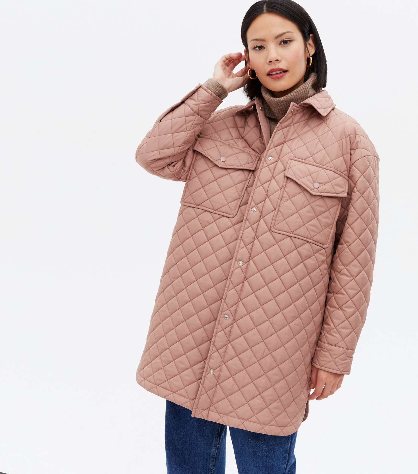 Mid Pink Quilted Pocket Front Shacket Image 3