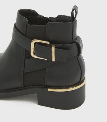 shop for Wide Fit Black Leather-Look Buckle Ankle Boots New Look Vegan at Shopo
