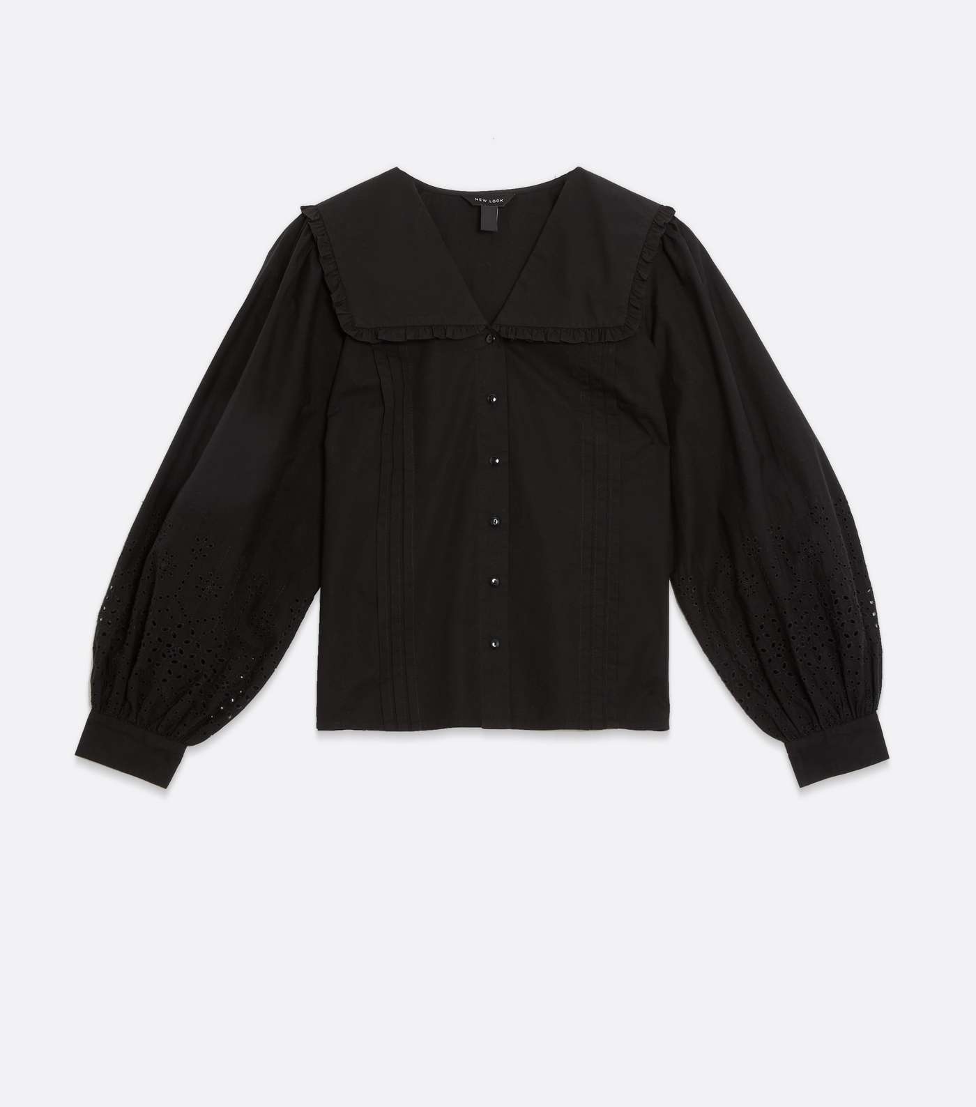 Black Frill Collar Broderie Sleeve Shirt Image 5