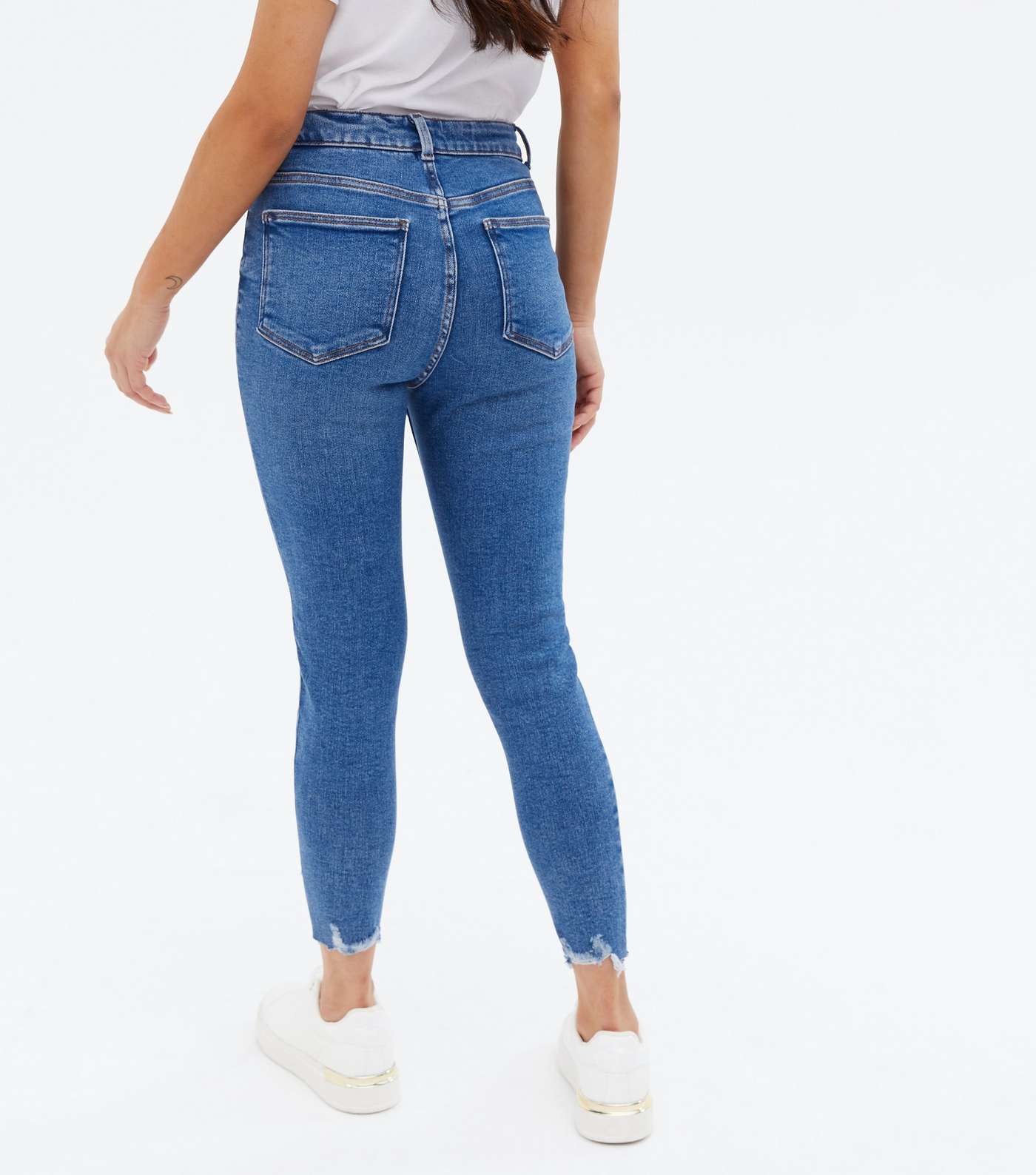 Petite Bright Blue Ripped High Waist Hallie Super Skinny Jeans Image 4