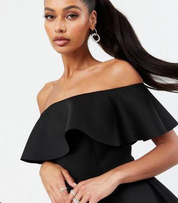 black bardot ruffle dress