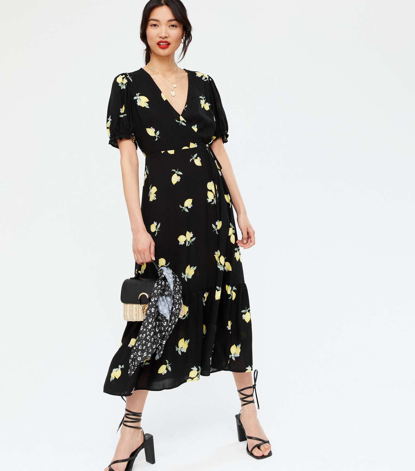 Black Lemon Tiered Wrap Midi Dress Image 2