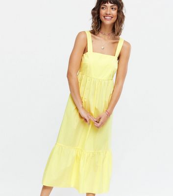 Pale Yellow Poplin Tie Back Midi Dress | New Look