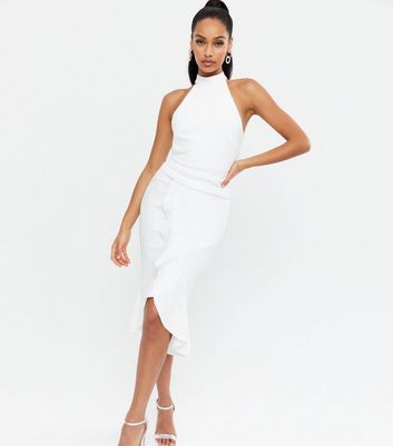 White halter store neck midi dress