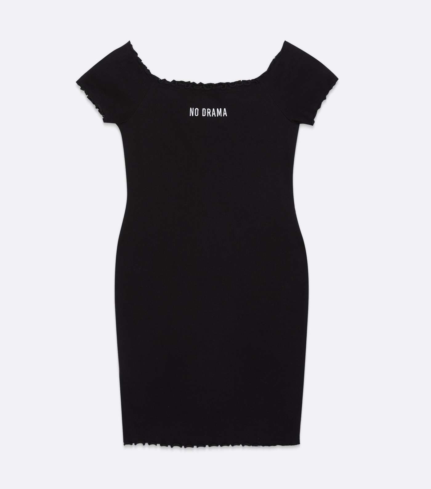 Girls Black Ribbed Jersey Logo Bardot Dress Image 5