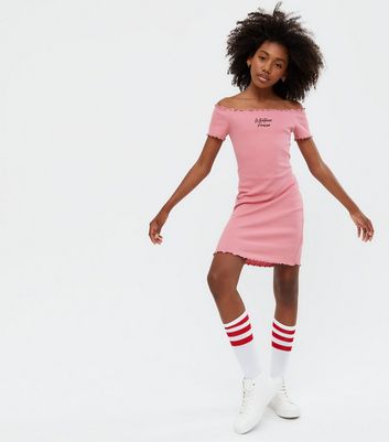 Girls Pink Ribbed Jersey Logo Bardot 