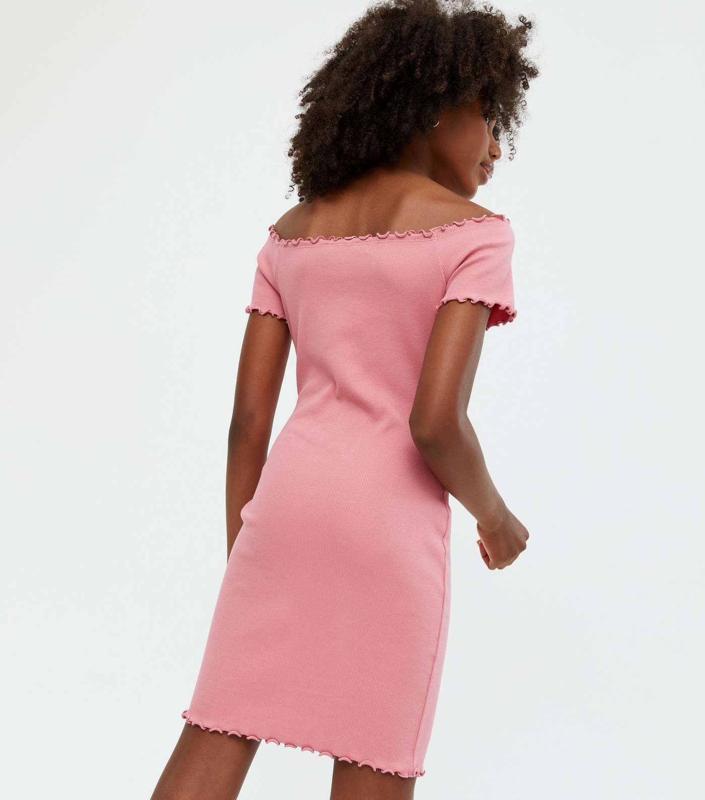 Girls Pink Ribbed Jersey Logo Bardot Dress Image 4