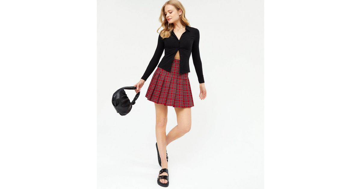 Red Tartan Check Pleated Mini Tennis Skirt | New Look