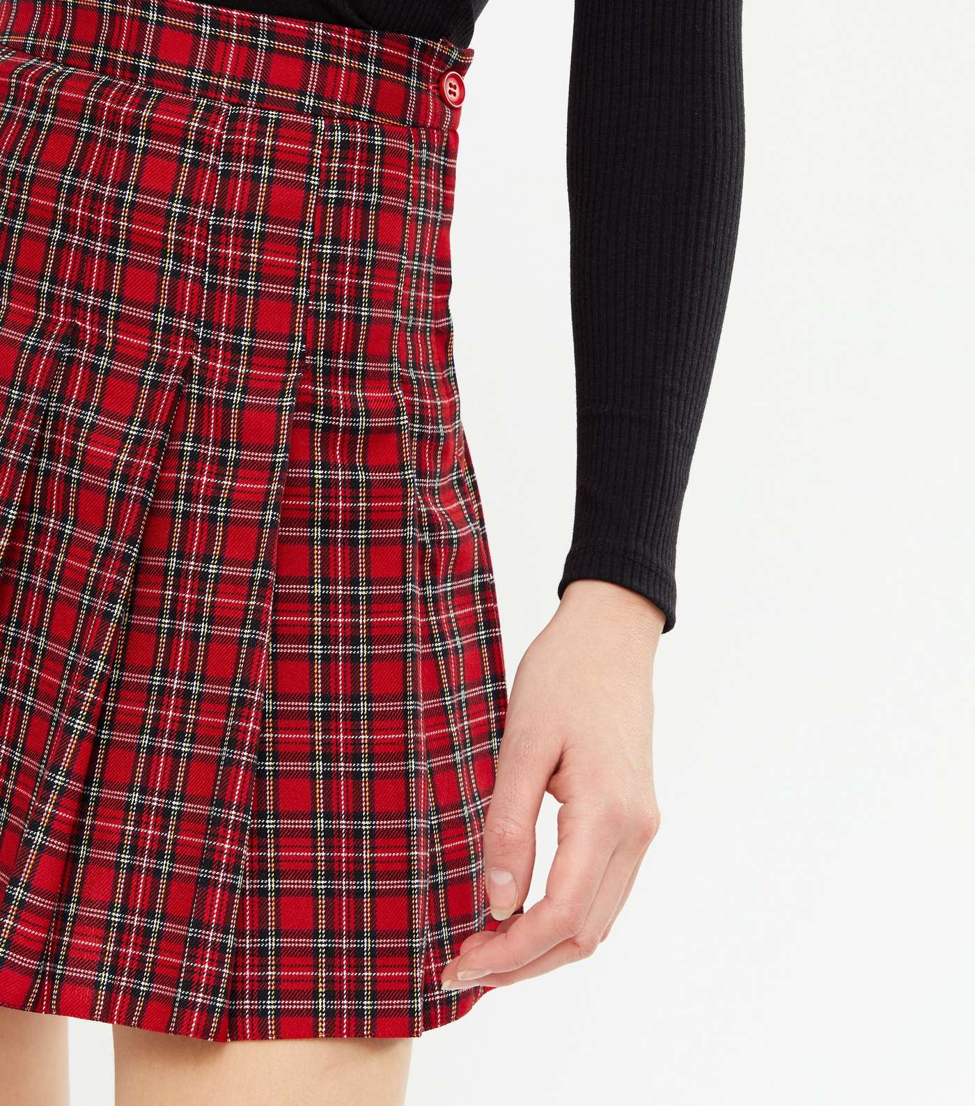 Red Tartan Check Pleated Mini Tennis Skirt Image 3