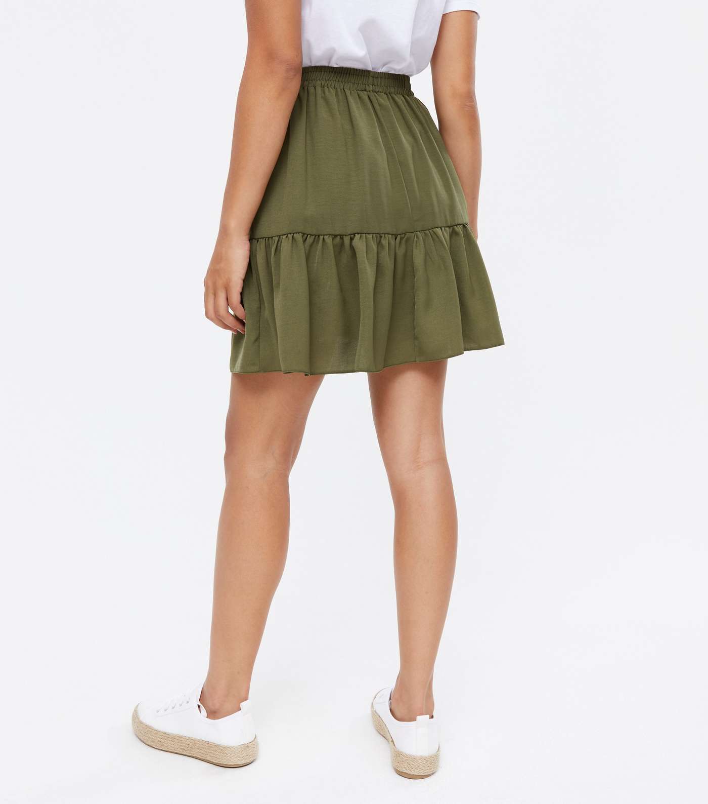 Olive Herringbone Tiered Mini Skirt  Image 4