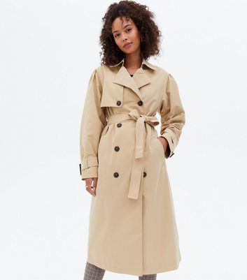 Tall Stone Puff Sleeve Belted Trench Coat New Look