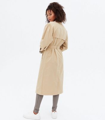 Tall Stone Puff Sleeve Belted Trench Coat | New Look