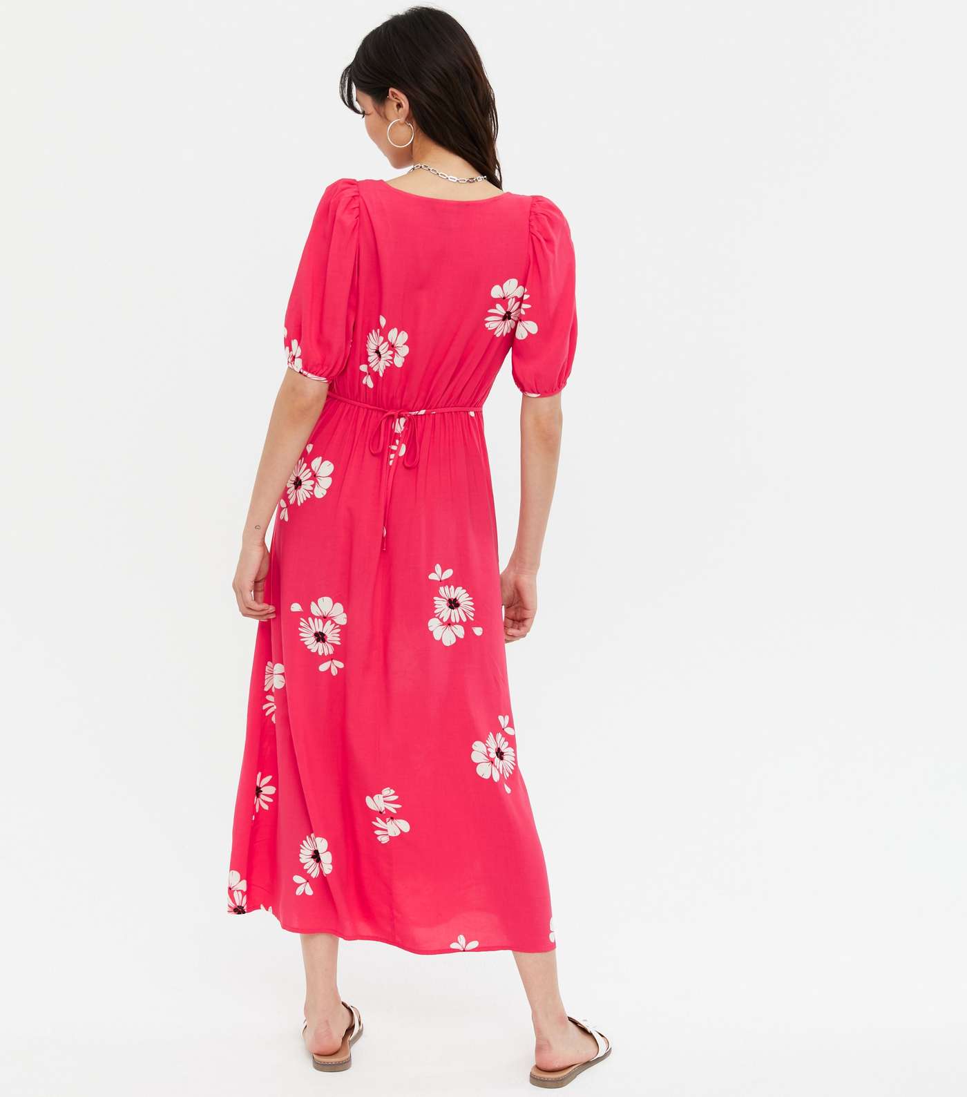 Red Floral Sweetheart Split Hem Midi Dress Image 4