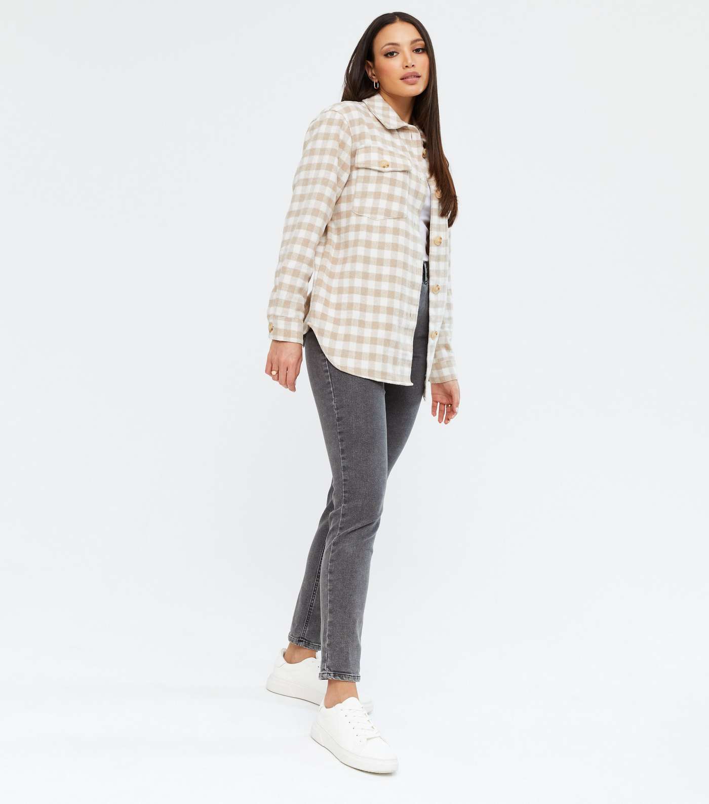 Tall Off White Gingham Shacket Image 2