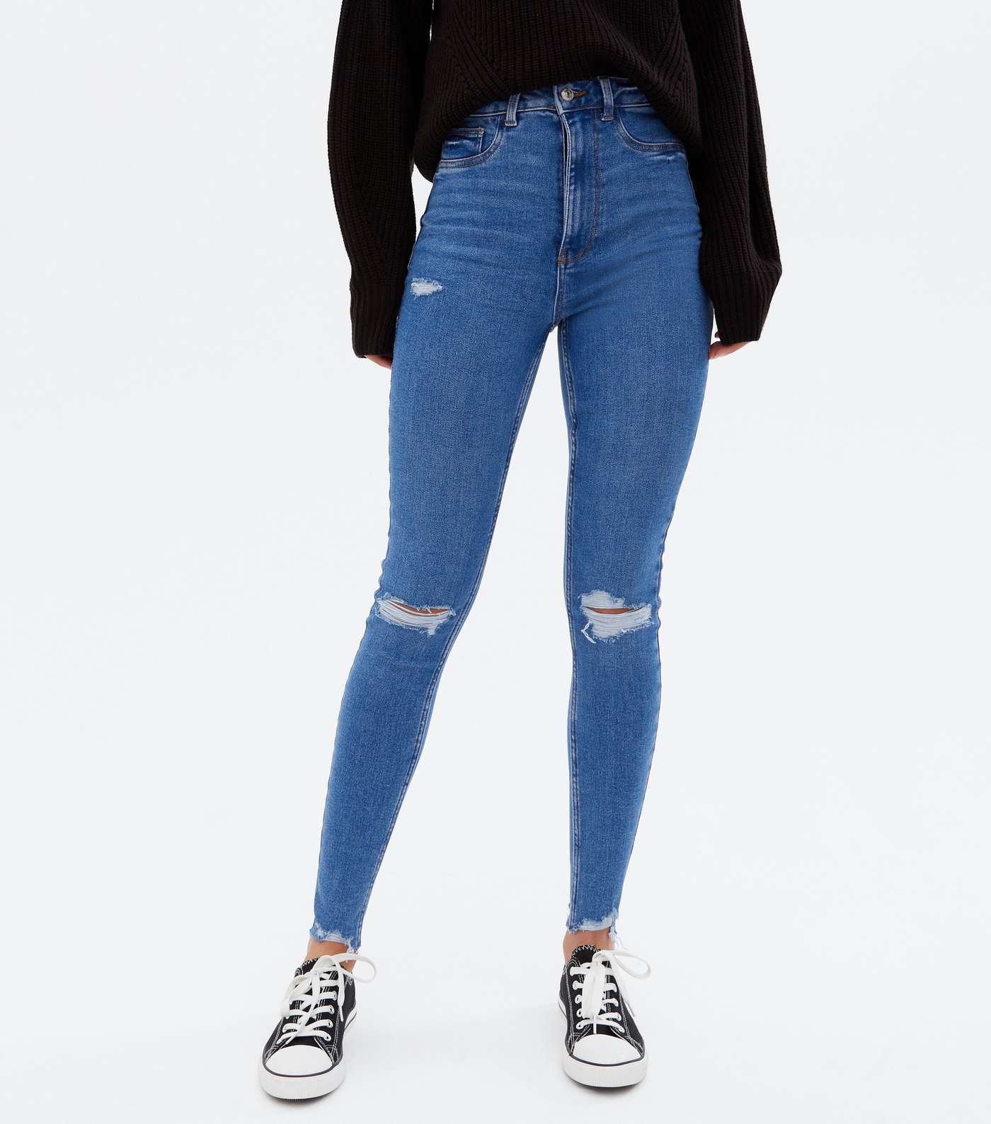 Tall Bright Blue Ripped High Waist Hallie Super Skinny Jeans Image 2