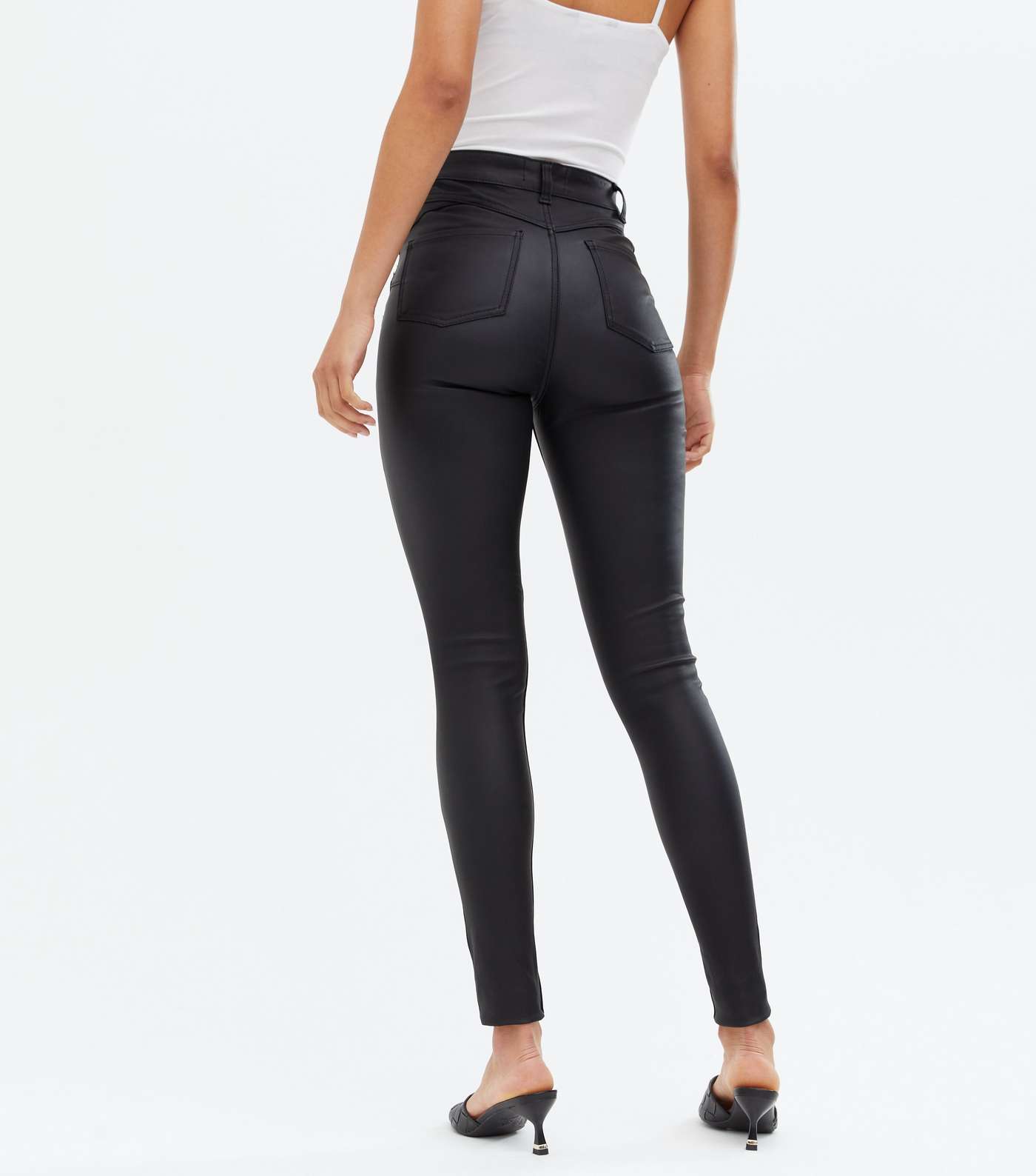 Tall Black Leather-Look High Waist Hallie Super Skinny Jeans Image 2