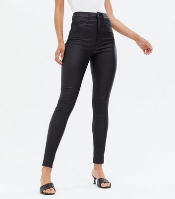 black leather look stretch skinny jeans