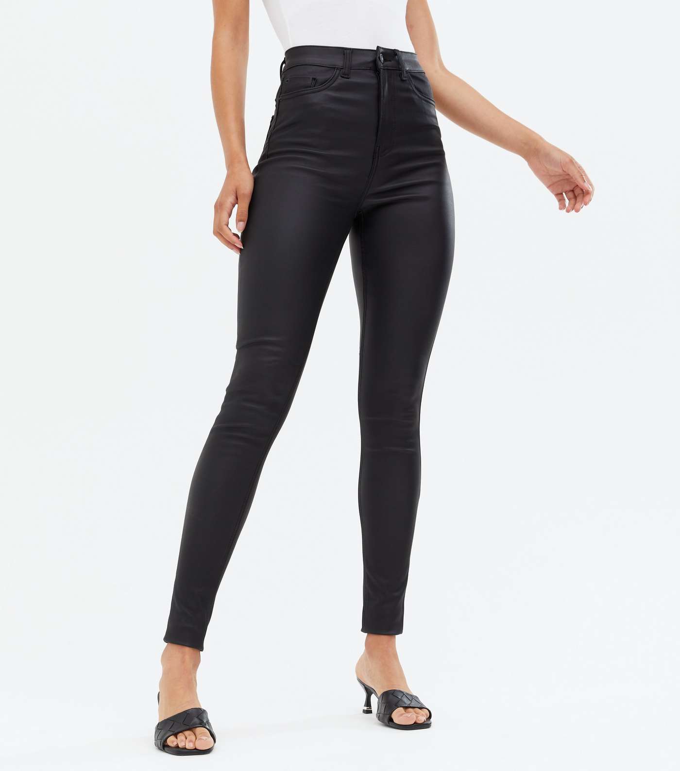 Tall Black Leather-Look High Waist Hallie Super Skinny Jeans Image 4