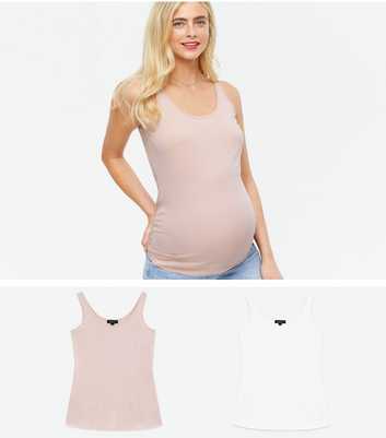 Maternity 2 Pack Pink and White Scoop Neck Vests