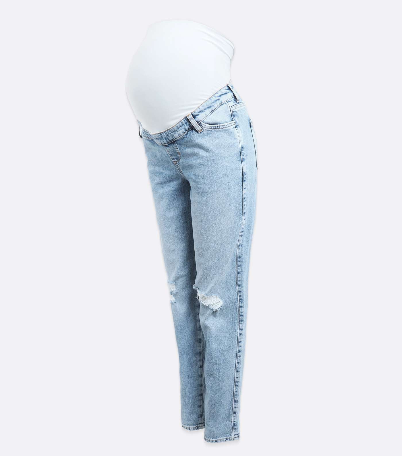 Maternity Blue Ripped Over Bump Crop Boyfriend Jeans Image 5