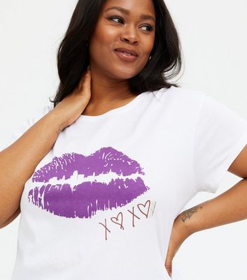 Curves White Gossip Girl Lips Logo T Shirt New Look