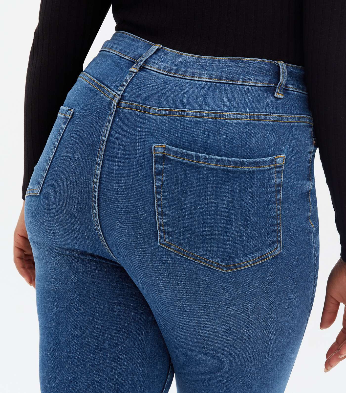 Curves Blue Mid Wash Lift & Shape Jenna Skinny Jeans Image 3