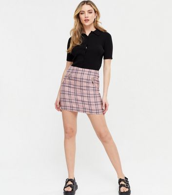 Pink Vanilla Pink Check Brushed Mini Skirt New Look