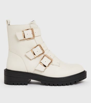 white buckle booties