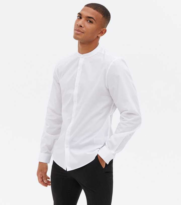 White Long Sleeve Grandad Collar Shirt | New