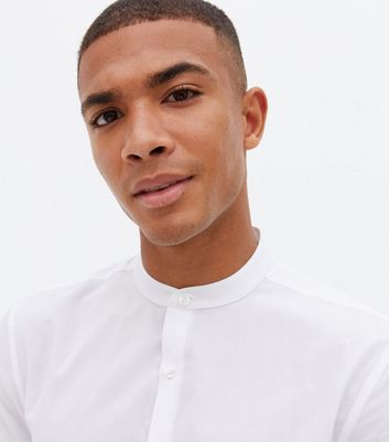 White Long Sleeve Grandad Collar Shirt 