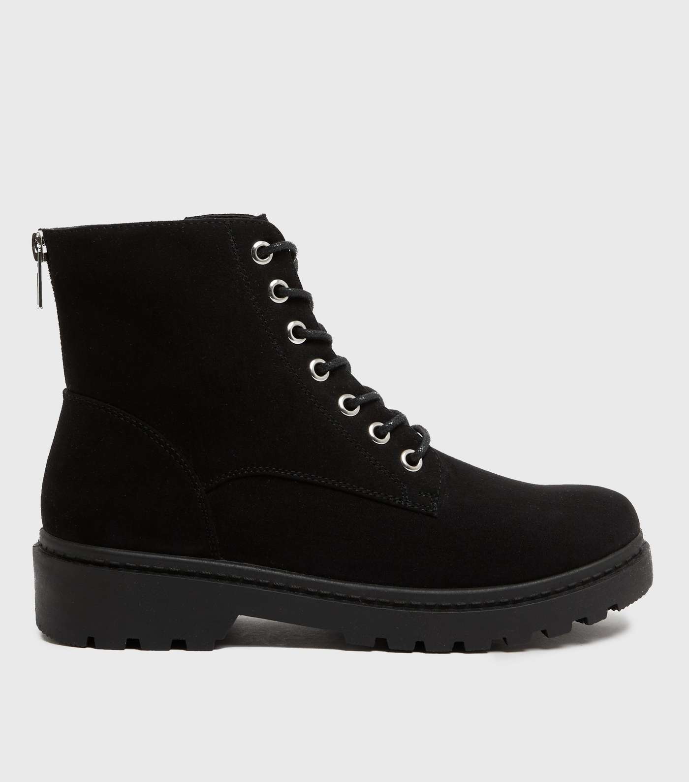 Black Suedette Lace Up Chunky Ankle Boots