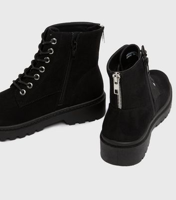 shop for Black Suedette Lace Up Chunky Ankle Boots New Look Vegan at Shopo