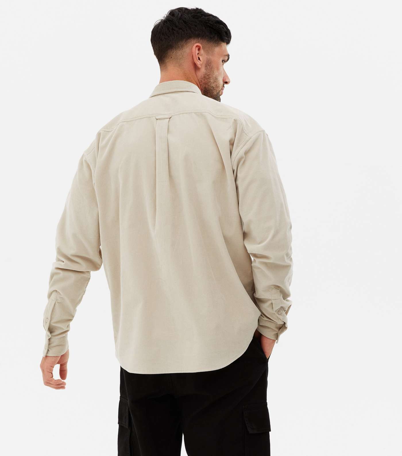 Off White Cord Long Sleeve Oversized Shirt Image 4