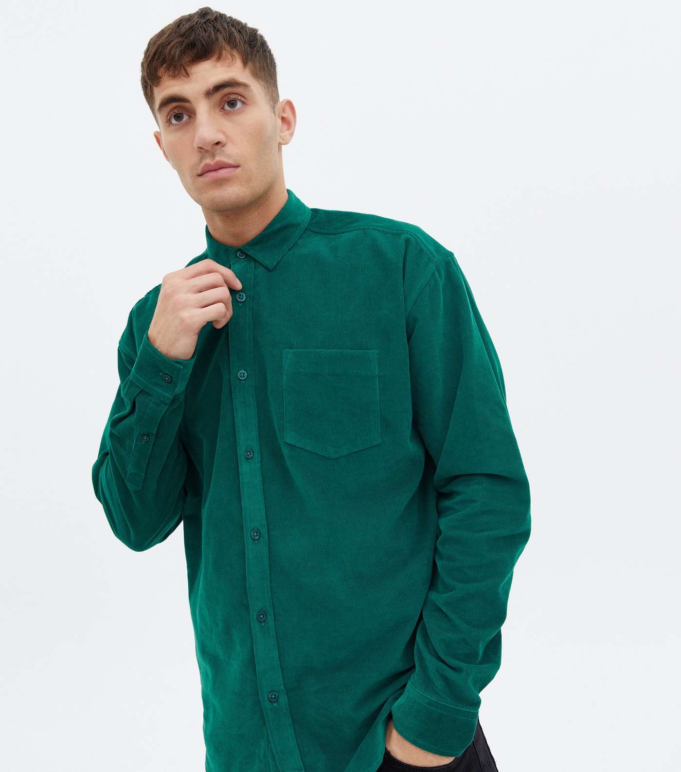 Dark Green Cord Long Sleeve Oversized Shirt